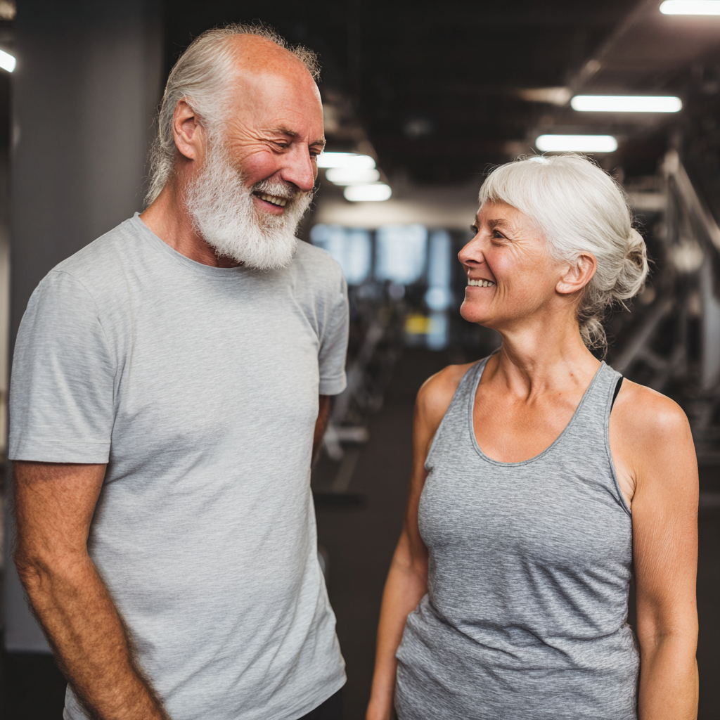 Older adults sharing positive fitness experiences together